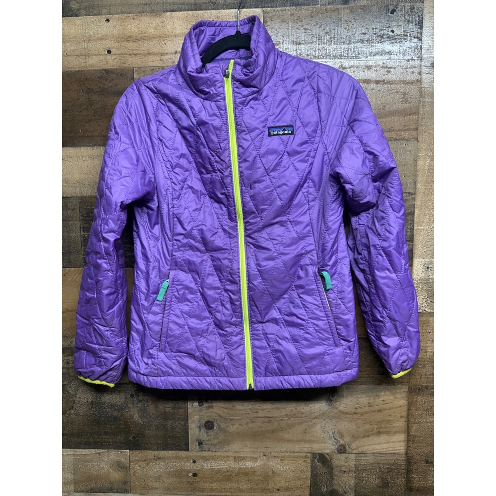 Patagonia Nano Puff Jacket Kids L 12 Purple Diamond Quilt Puffer Full Zip